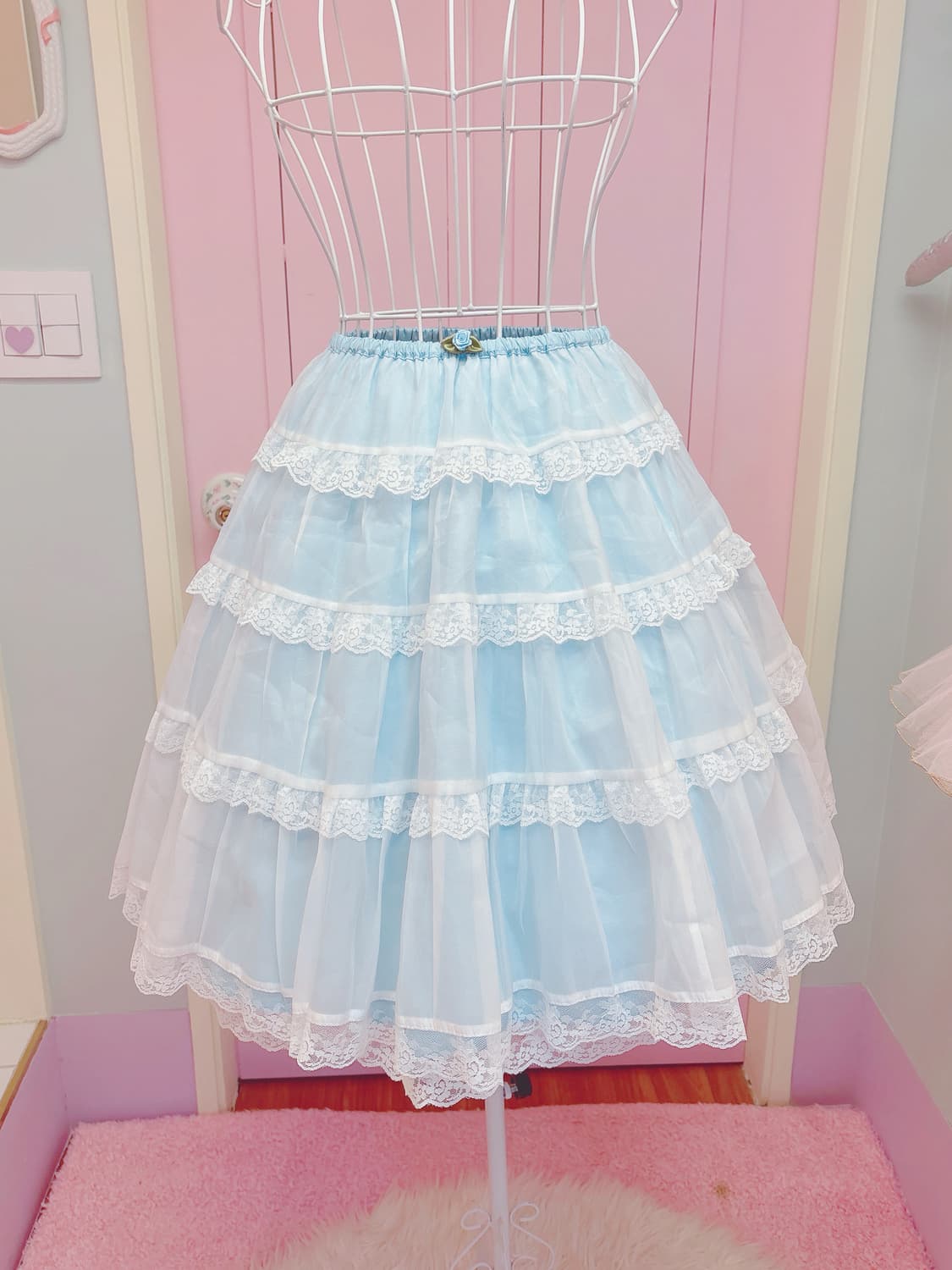 Blue lace rose frill skirt 상품이미지1