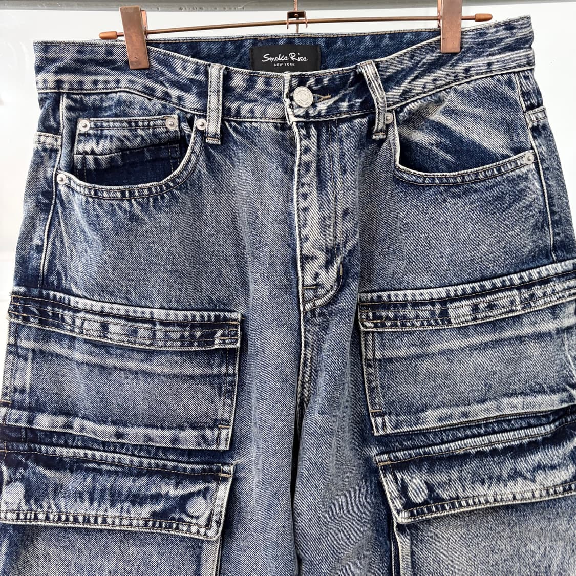 SmokeRise 멀티포켓 와이드 데님 카고 팬츠 상품이미지6