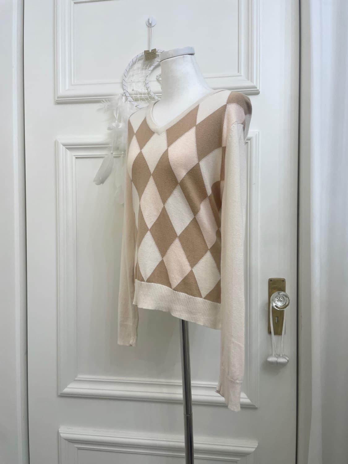 GAP pink beige argyle lovely knit top 상품이미지2
