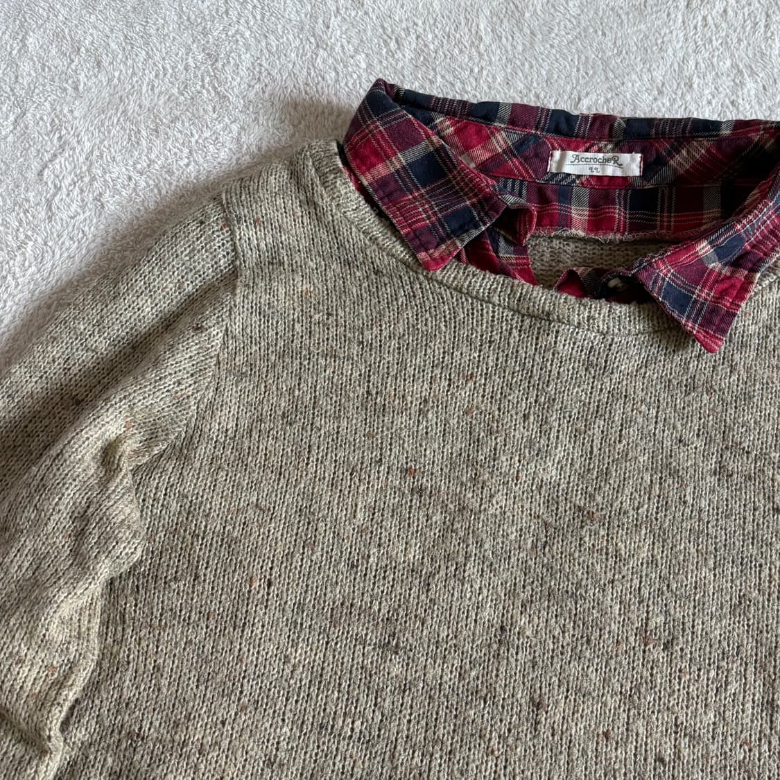 일본빈티지 AccrocheR 체크 레이어드 롱 니트 상품이미지3