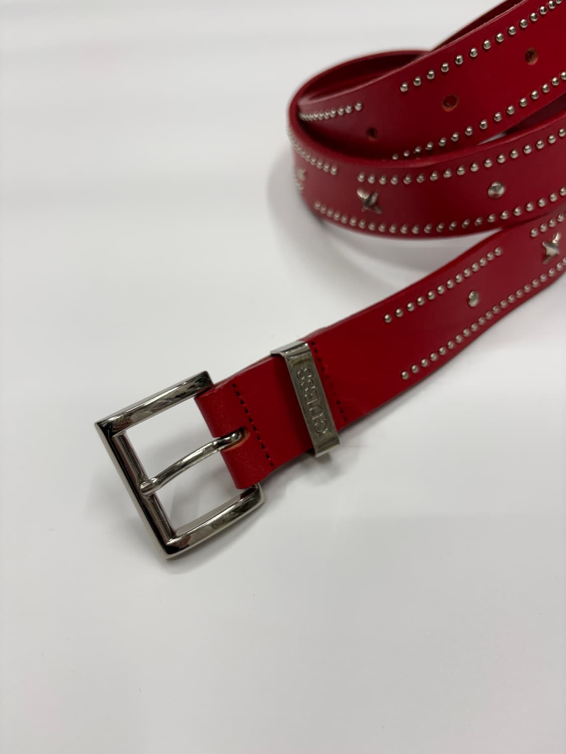 GUESS 게스 빈티지 레드 스터드 레더 벨트 상품이미지2