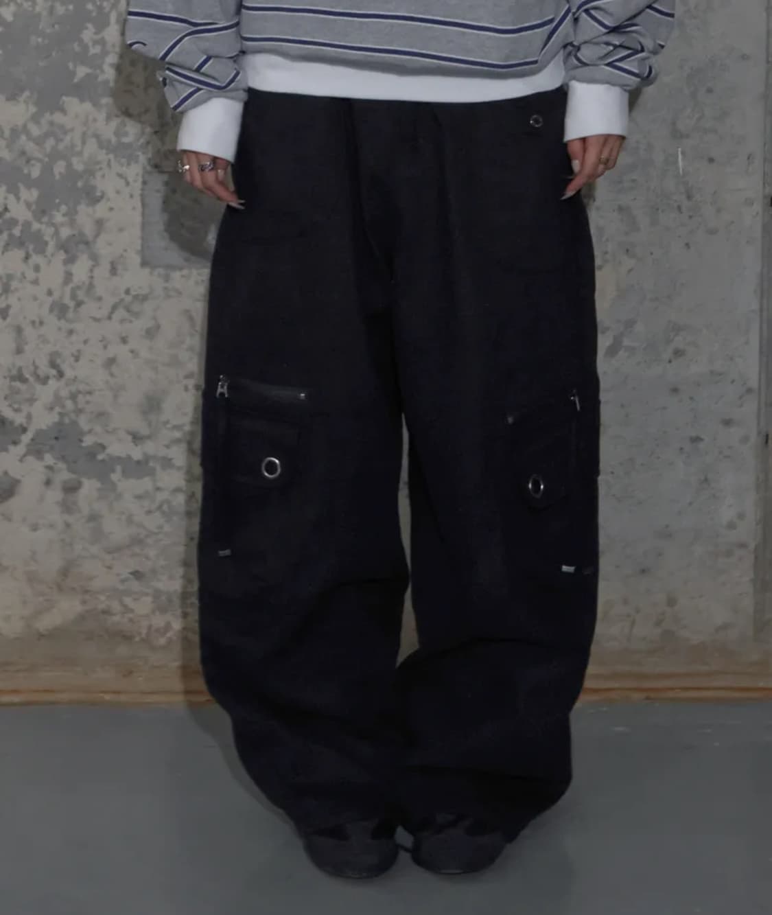 팬시클럽 크로스 포켓 카고 팬츠 블랙 상품이미지1