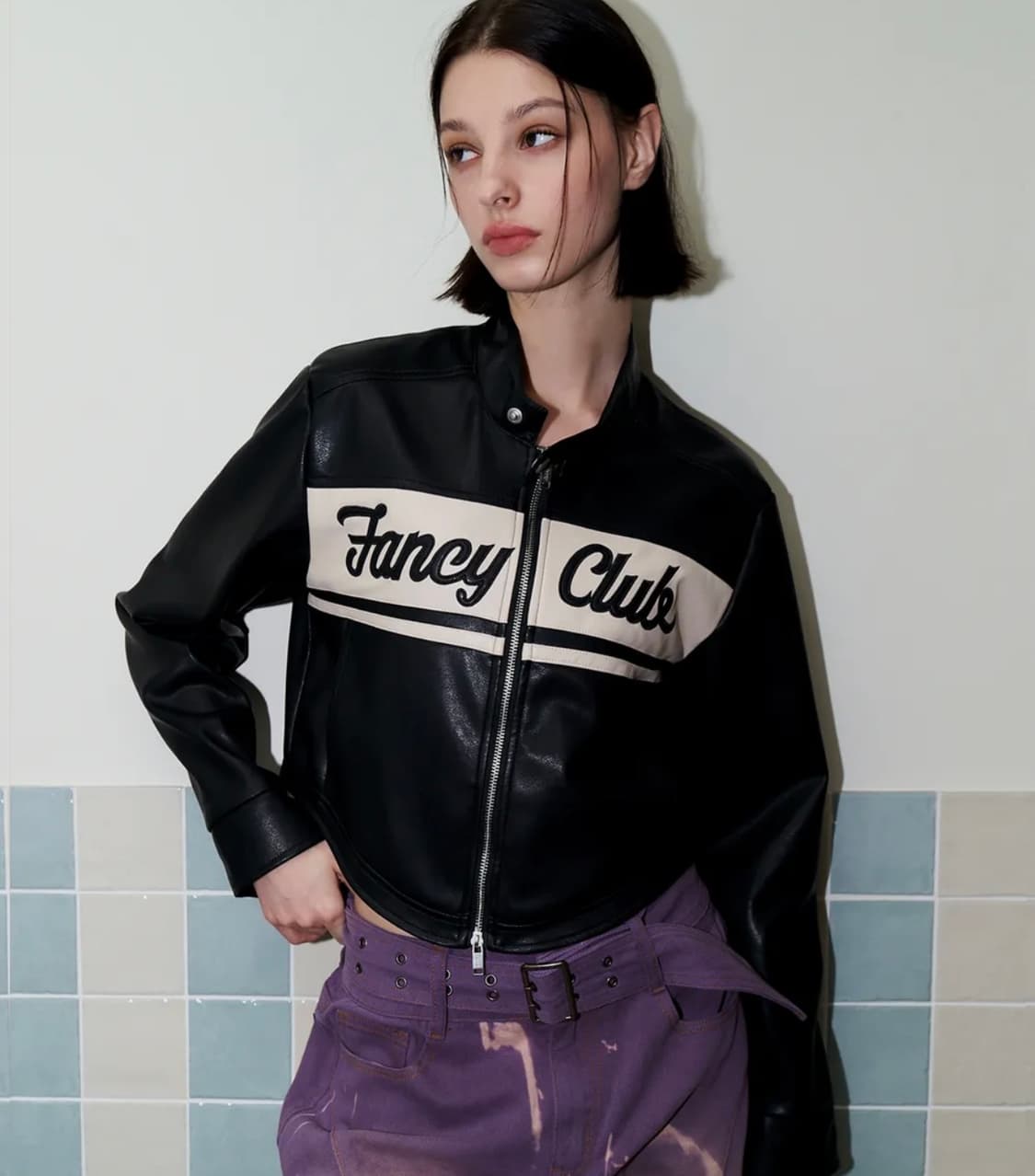 바이크 크롭 레더 자켓 상품이미지2