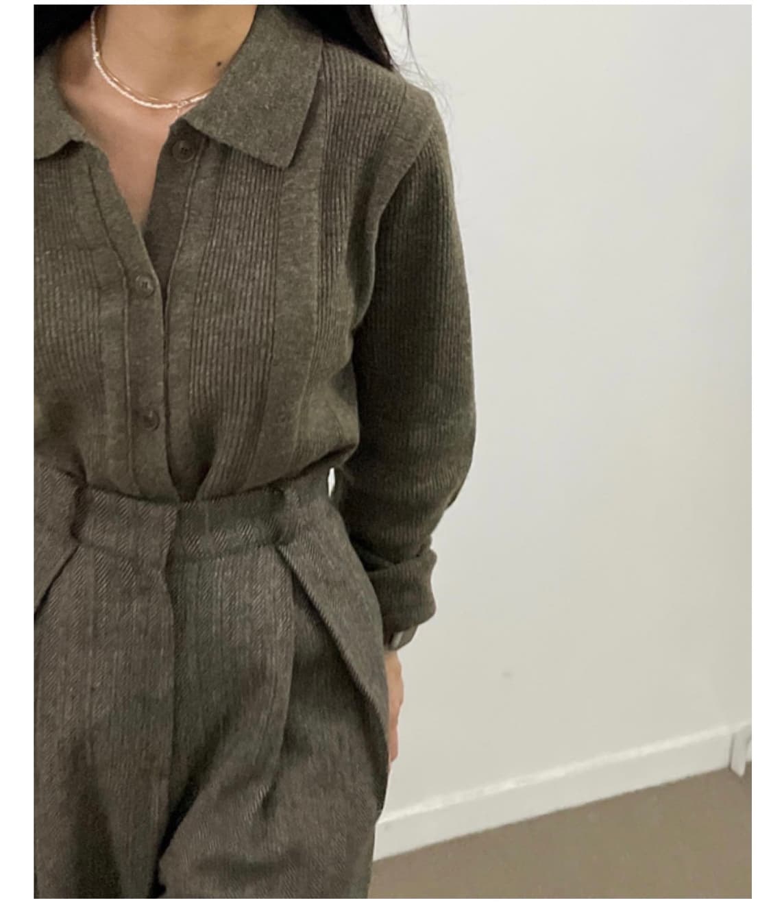 르메르핏 헤링본 카키브라운팬츠,브라운니트 셋업 (울,캐시 혼방)빈티지 상품이미지2