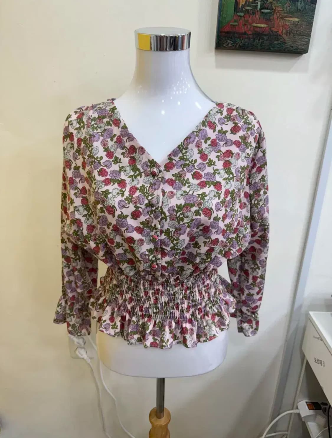 vtg 플라워 셔링 블라우스 상품이미지1