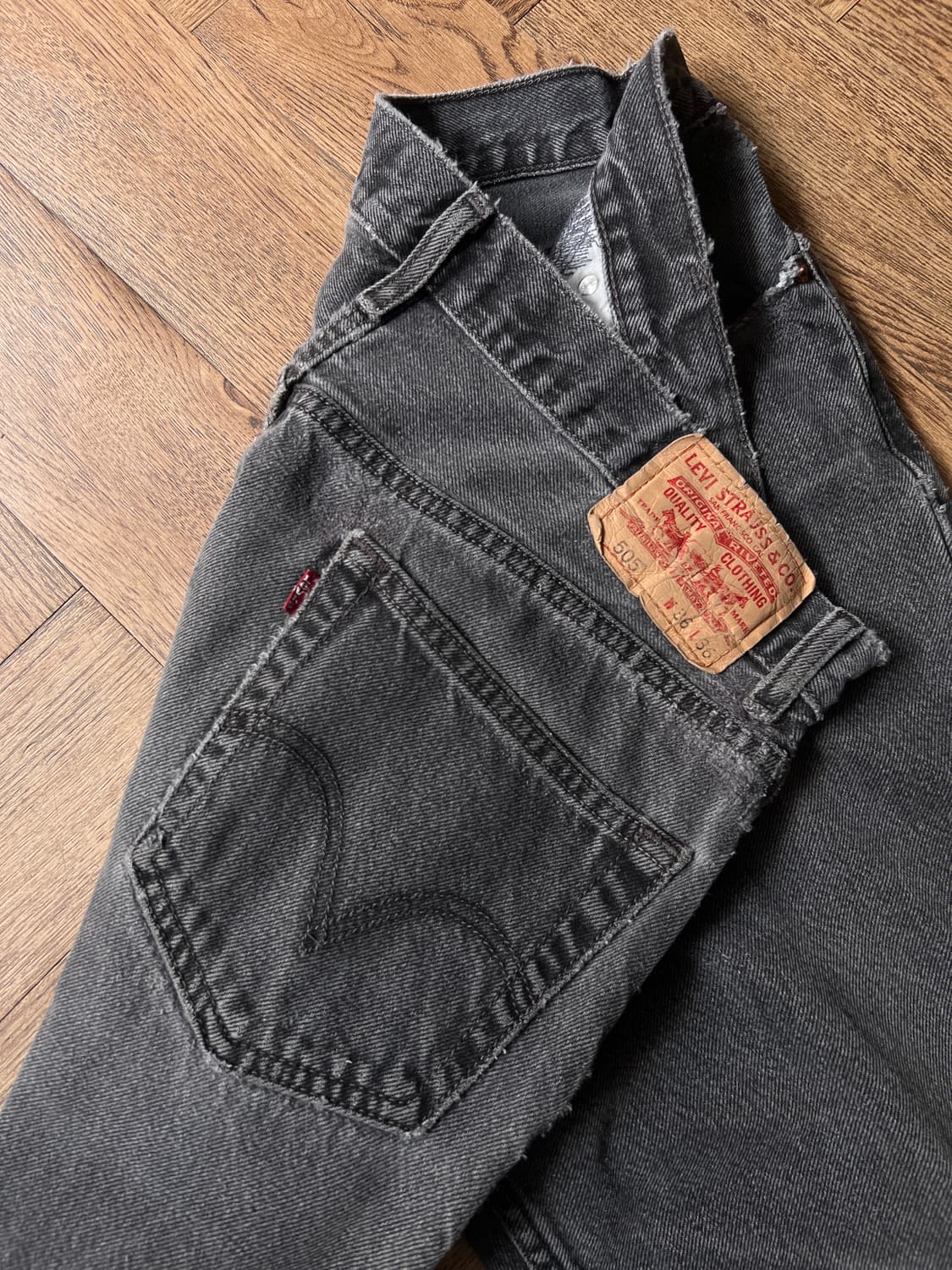 [36]00's 리바이스 505 멕시코제 빈티지 워싱 흑청 데님 팬츠 상품이미지7