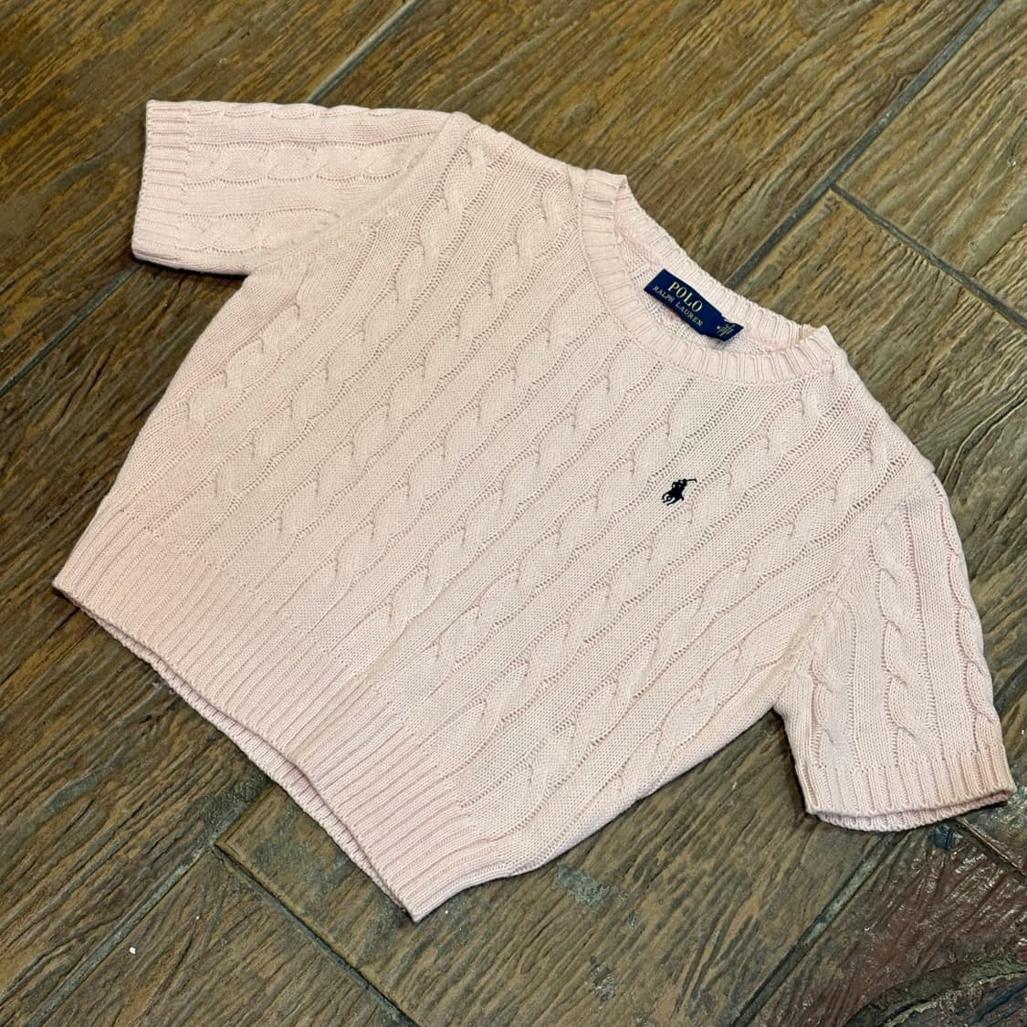 [HI] Polo 폴로 케이블 반팔 니트 연핑크 상품이미지4