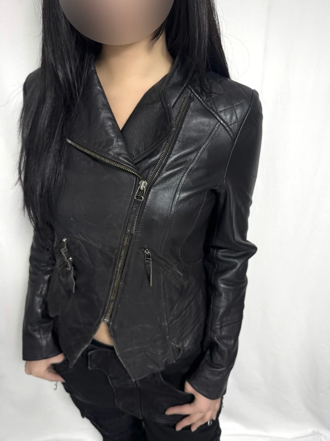 Black lamb skin leather jacket 상품이미지3