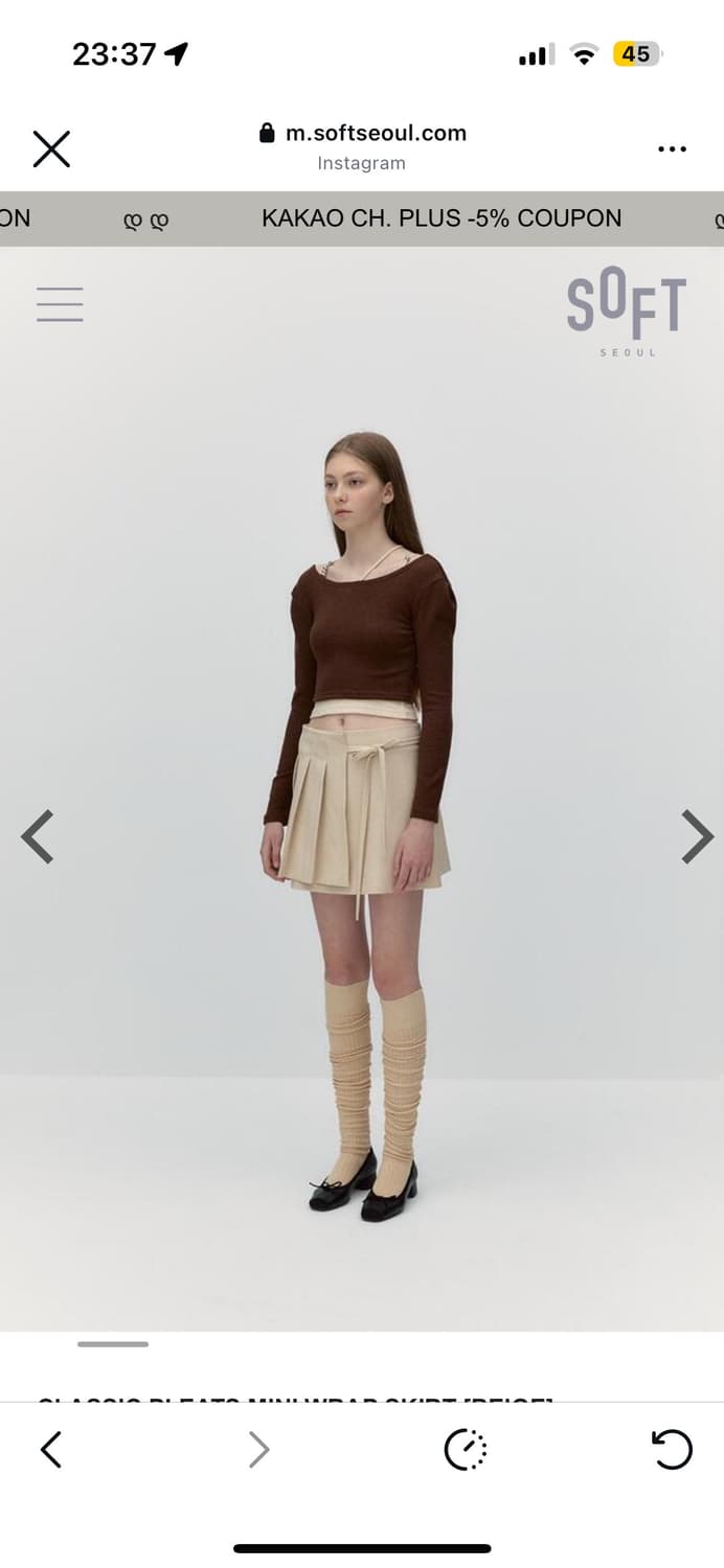 새상품) 소프트서울 베이지 플리츠 미니 스커트 상품이미지4