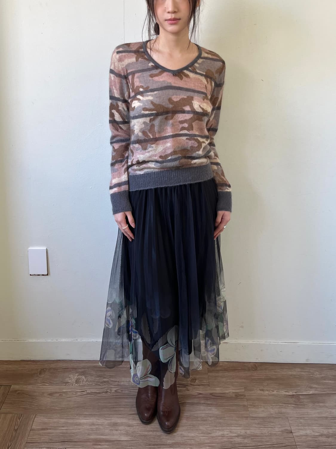 Japan vtg 아트 플라워 스커트 상품이미지8