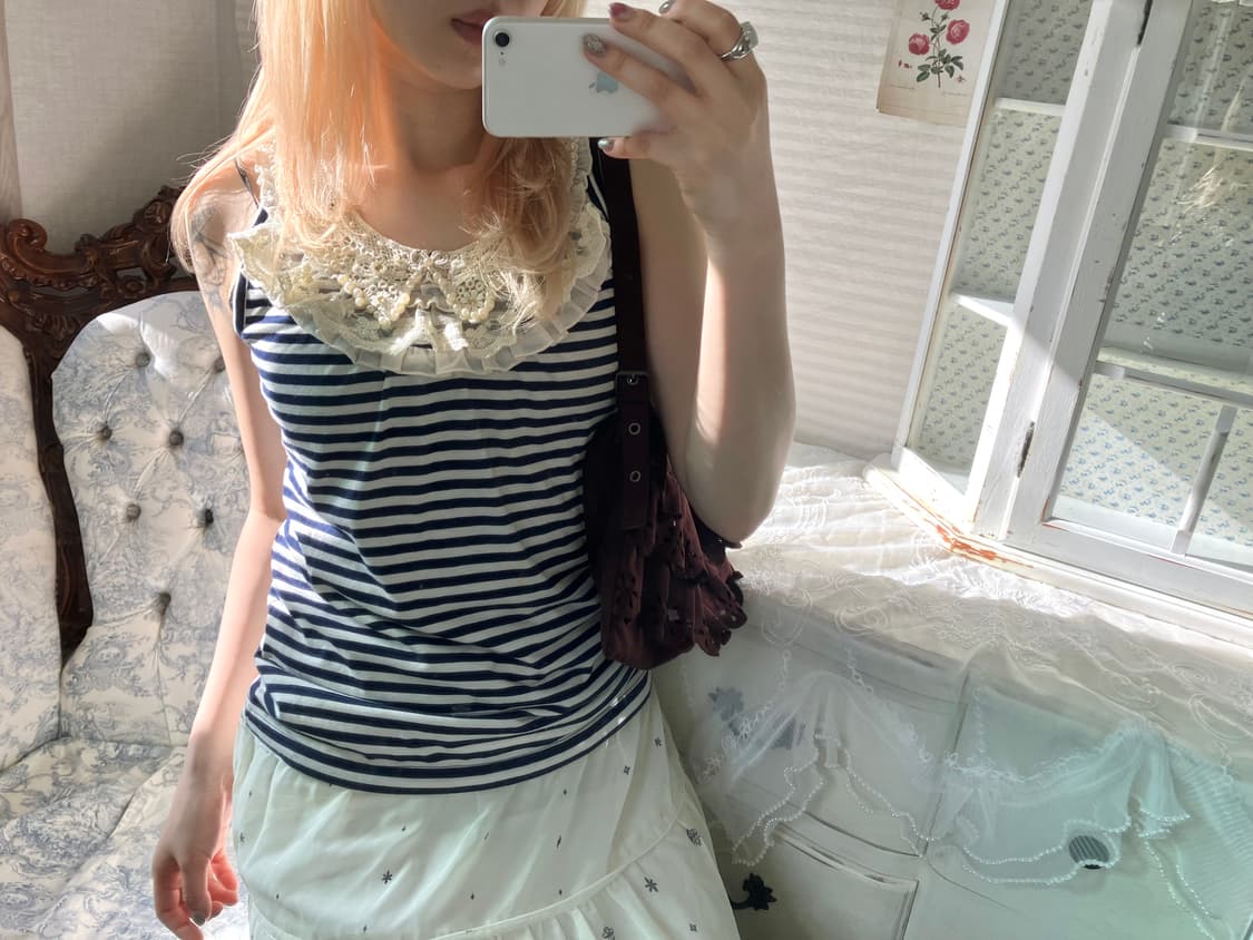 Axes femme 로맨틱 레이스 스트라이프 나시 상품이미지3