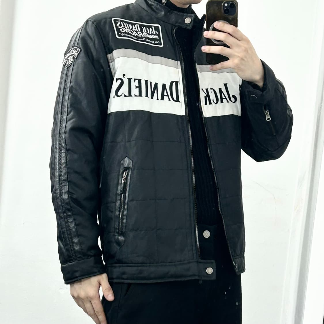 잭다니엘 퀼티드 레이싱 바이커 자켓 상품이미지3