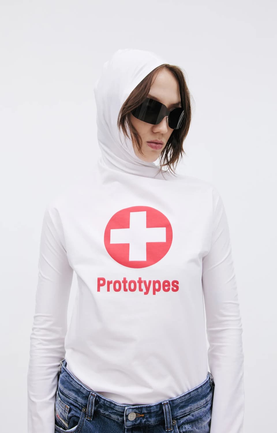 [S/M,L/XL]프로토타입스 후드 티셔츠/화이트 상품이미지1