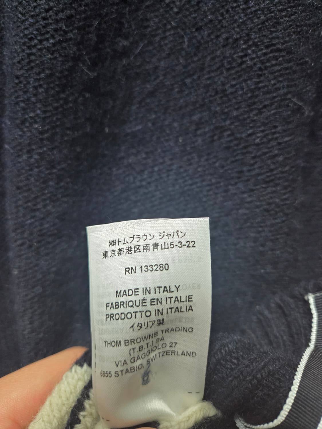 톰브라운 니트 스티치 도네갈 사선 크루넥 풀오버 네이비(4) 상품이미지4