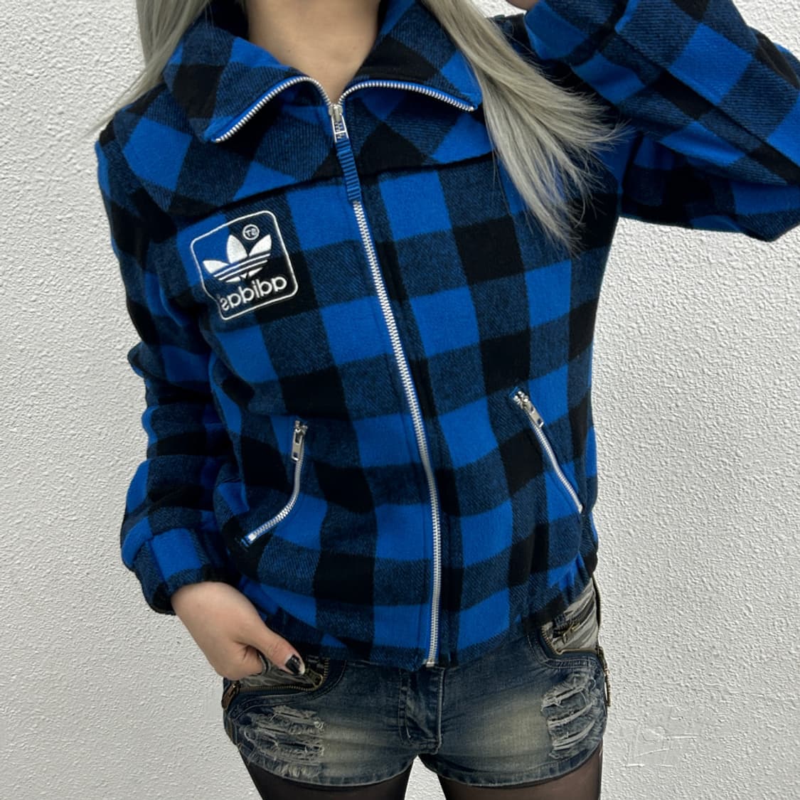 아디다스 블루 타탄체크 울 자켓 95 상품이미지3