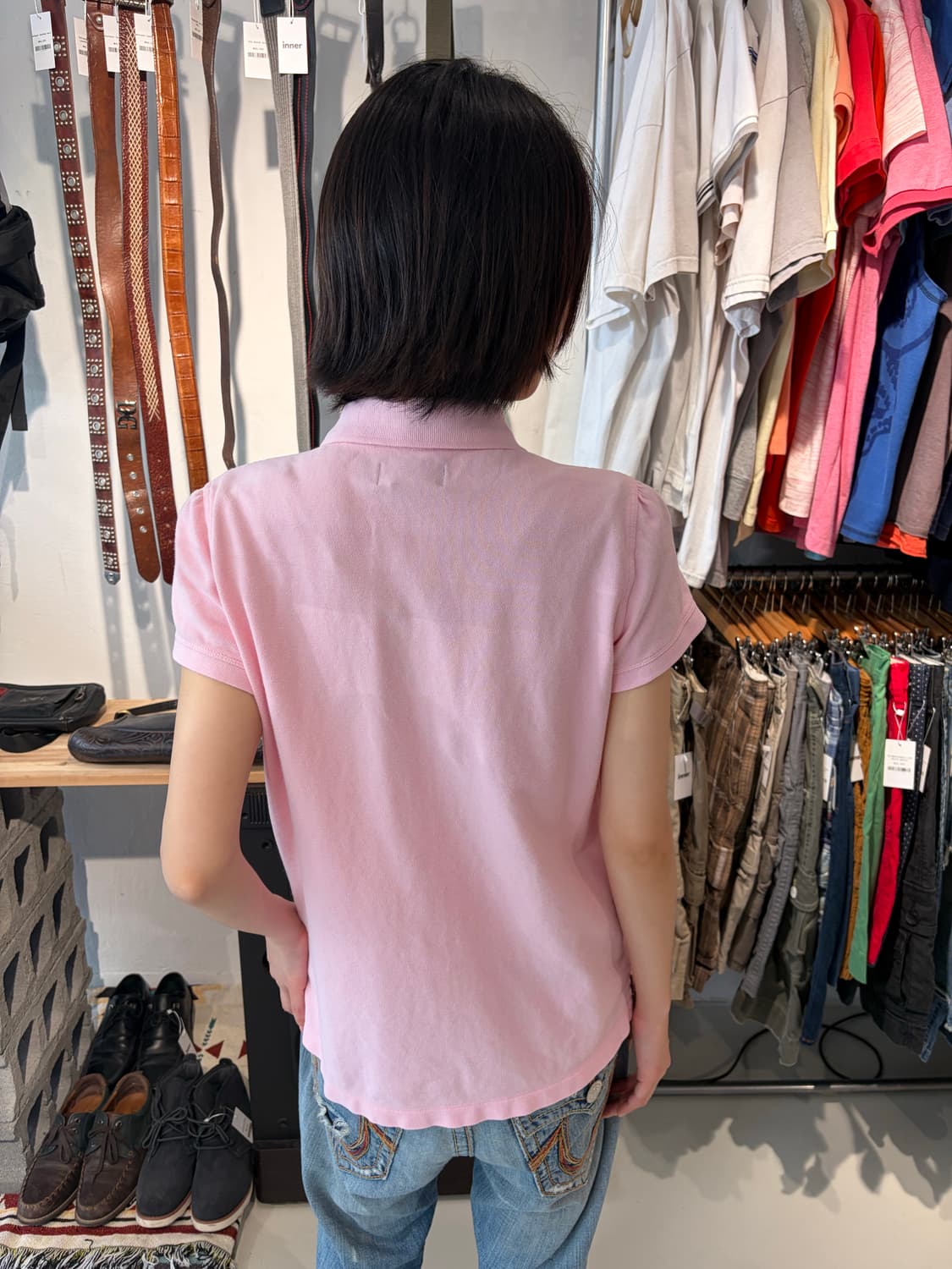 POLO JEANS 핑크 러플 반팔 카라 티셔츠 L 상품이미지5