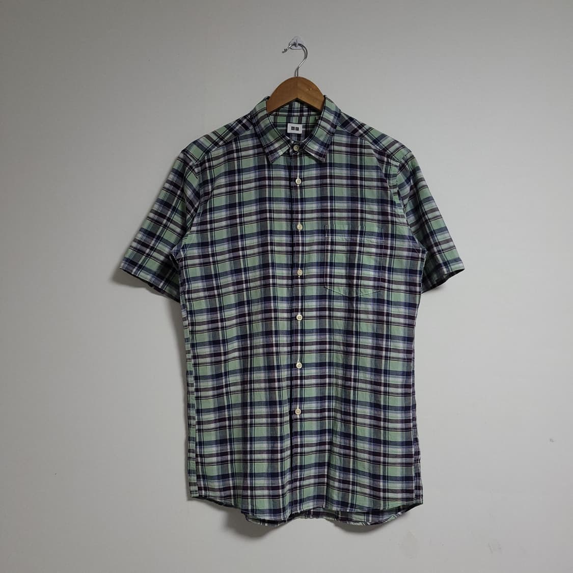 (L) UNIQLO 유니클로 반팔 체크 셔츠 남방 마혼방 상품이미지1