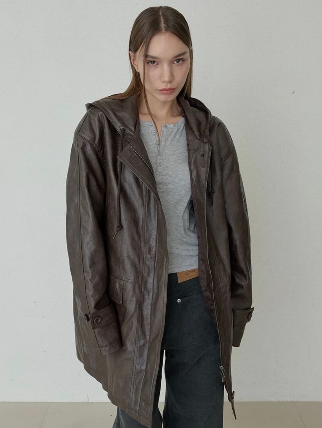 오데스 ordes mia hooded leather coat 레더코트 상품이미지3