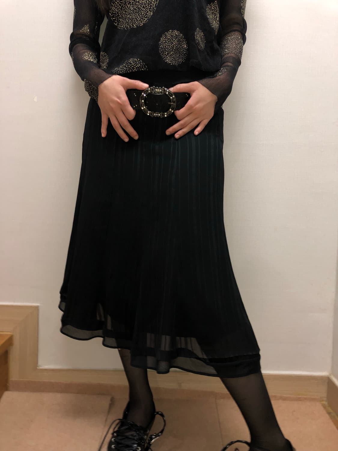 빈티지 블랙 스트라이프 스커트 상품이미지2