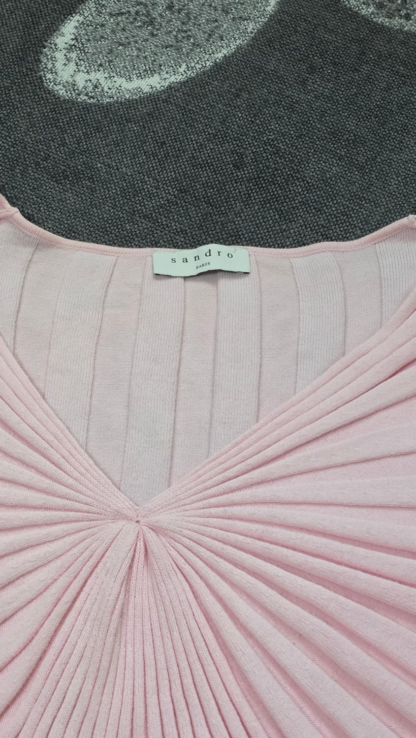 Sandro 산드로 브이넥 리브드 니트 55 (딸기우유) 상품이미지6