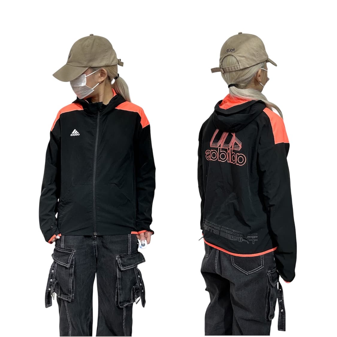 아디다스 블랙 오렌지 빅 로고 바람막이 자켓 상품이미지1