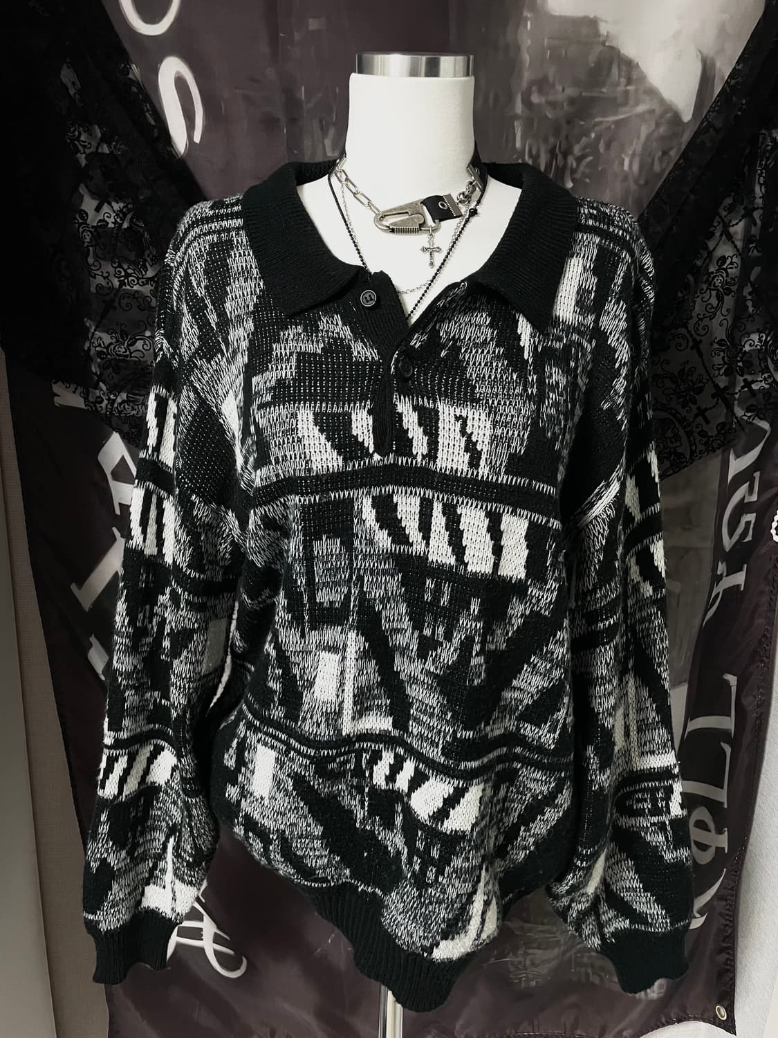 Gotic Collar Knit 무채색00s다크웨어그런지락시크펑크2010 상품이미지1