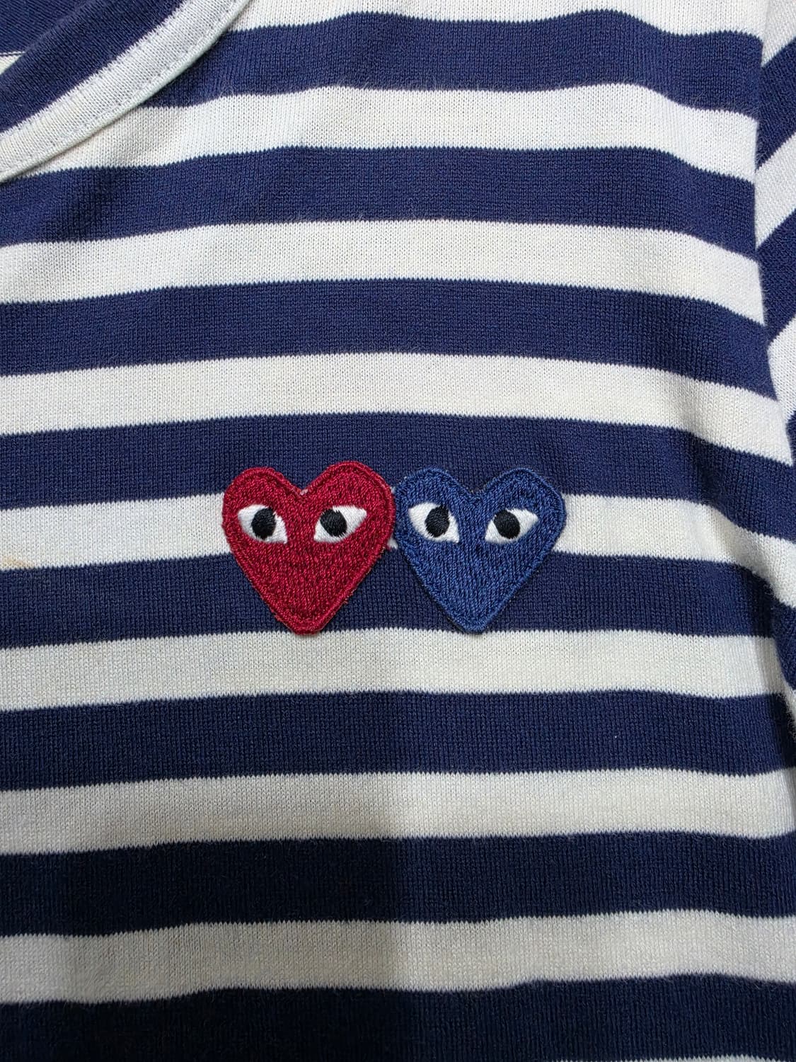 꼼데가르송 더블하트 와펜 스트라이프 긴팔티 S 네이비 상품이미지8