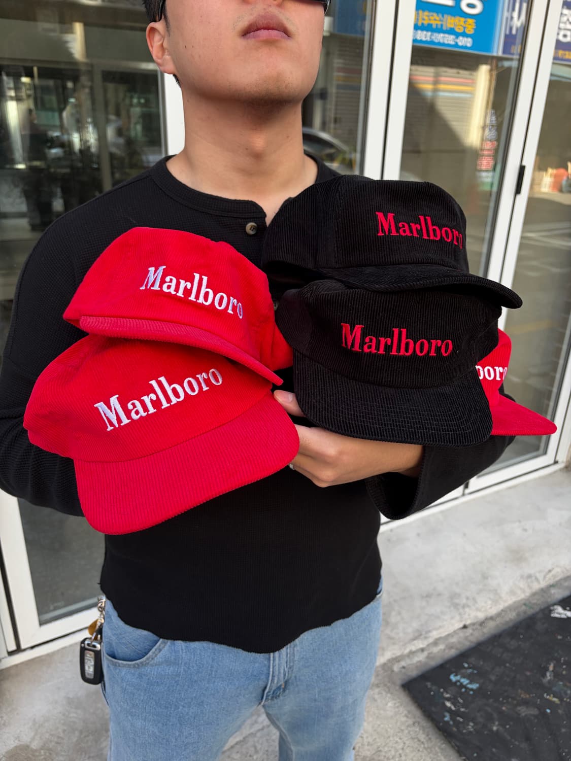 Marlboro logo corduroy black trucker cap 상품이미지2