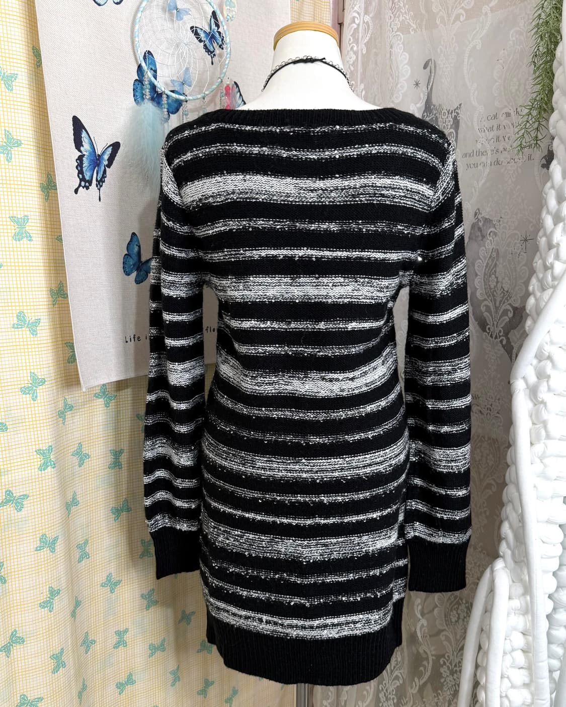 블랙 & 화이트 스팽글 니트 미니 원피스 상품이미지8