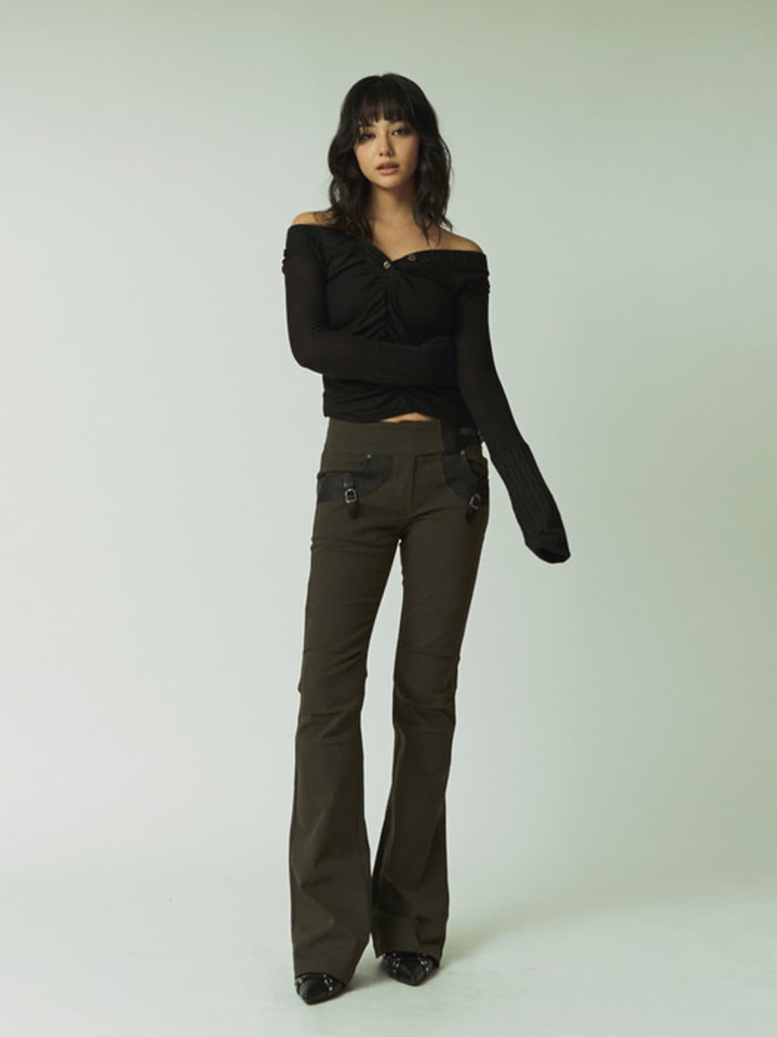 비데블BEDEVIL 시보리 배색 니트 티 블랙 상품이미지2