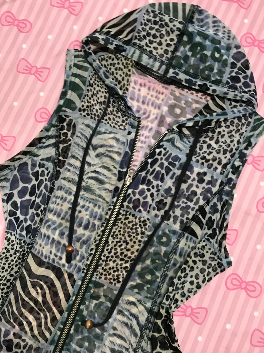 레오파드 블루 투웨이 나시 집업 갸루 y2k 상품이미지4