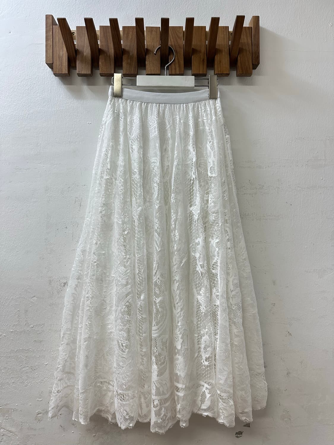일본빈티지 화이트 플라워 레이스 플레어 롱 밴딩 스커트 상품이미지1