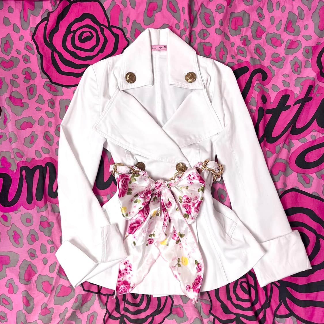 MA*RS마즈 금장 흰핑 로즈플라워 리본코트 히메오네갸루 핀터 일본빈티지 상품이미지1