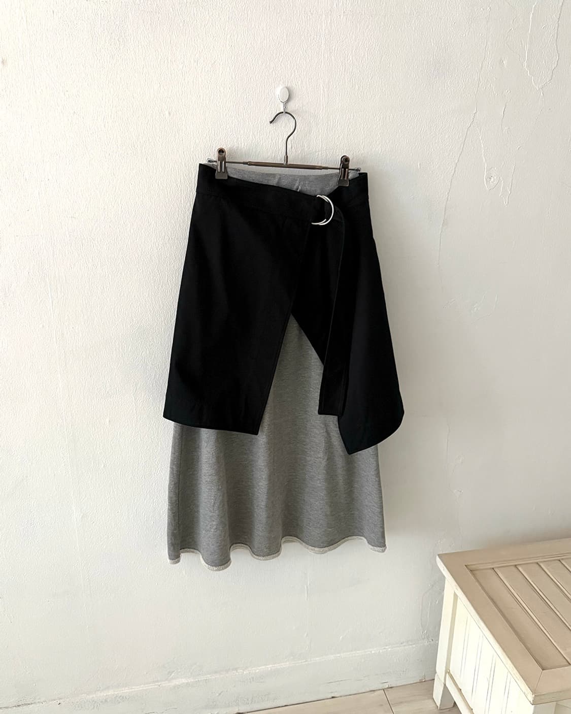 Black layered skirt + gray long skirt se 상품이미지1