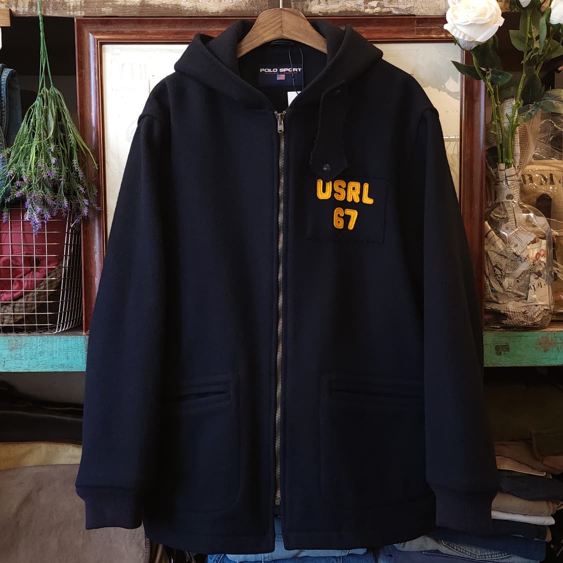 90s 폴로 스포츠 랄프로렌 미 공군 사관학교 울 후드 카뎃 코트 XL 상품이미지1
