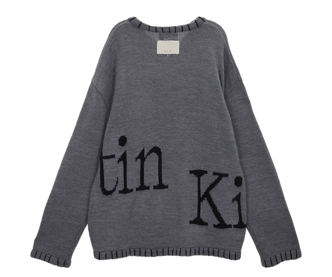 마뗑킴 빅로고 스티치 니트 풀오버 그레이 상품이미지2