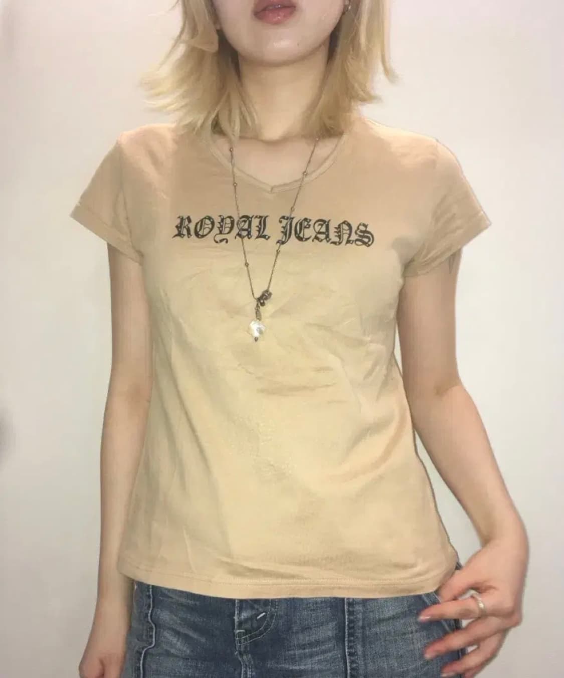 jpn vintage 베이지 y2k 비즈 반팔 티셔츠 상품이미지3