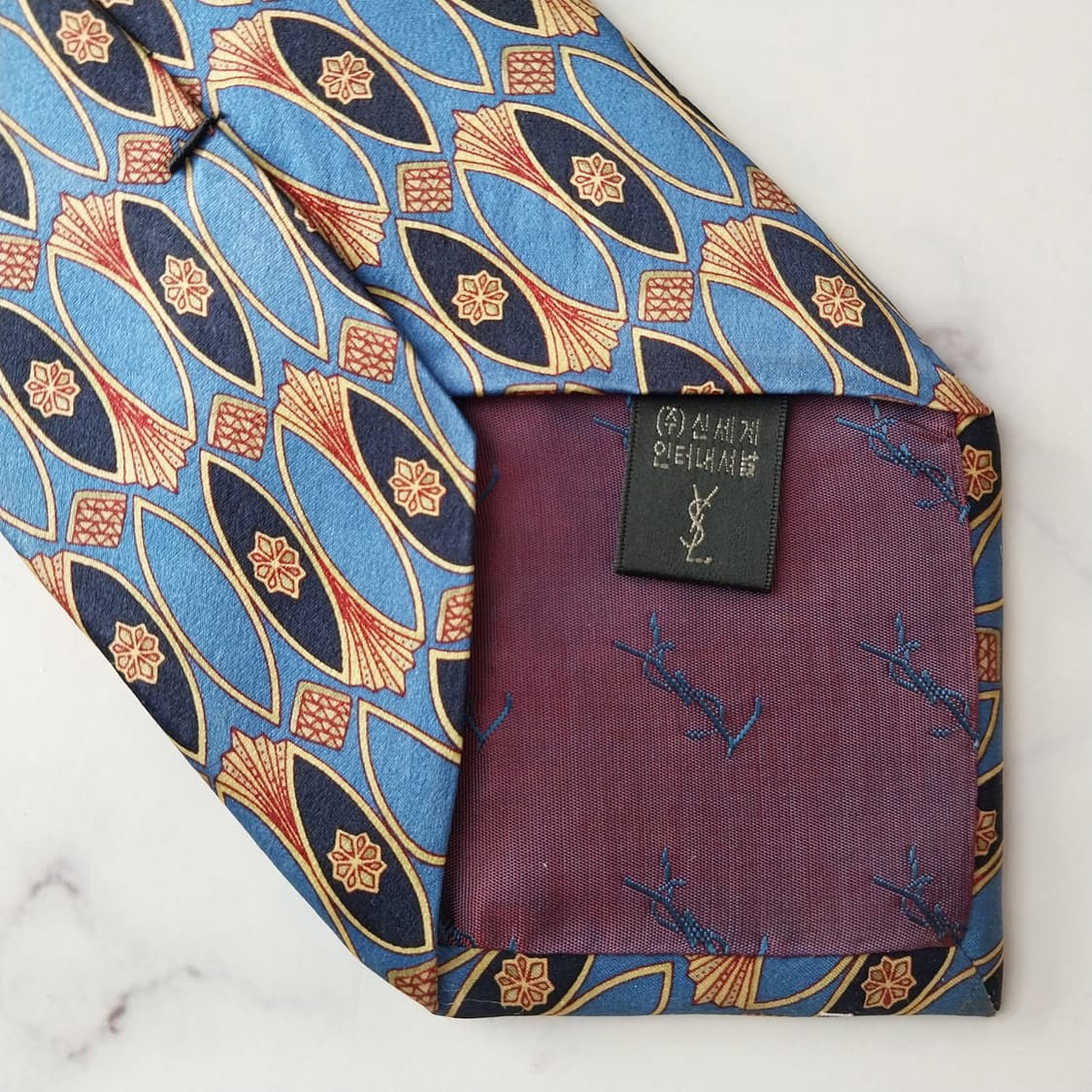 입생로랑 실크 블루 아르데코 패턴 넥타이 9.7cm 새제품 K1825
 상품이미지9
