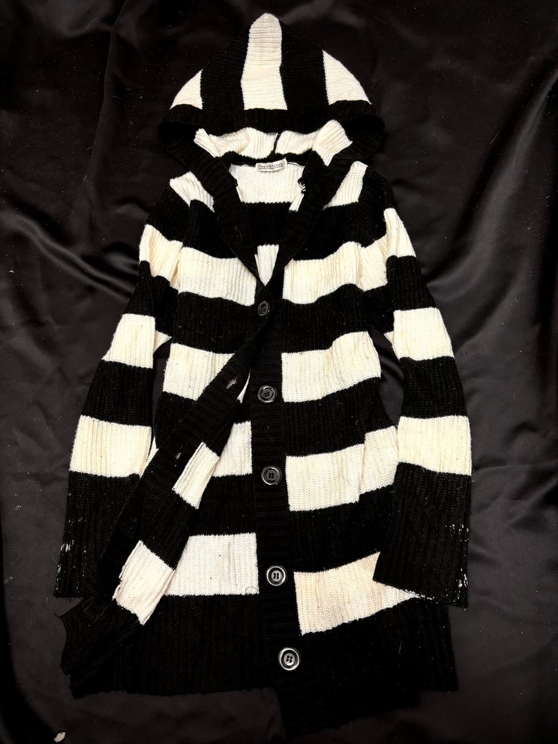 Black&White Stripe Hoodie Knit Cardigan 상품이미지4