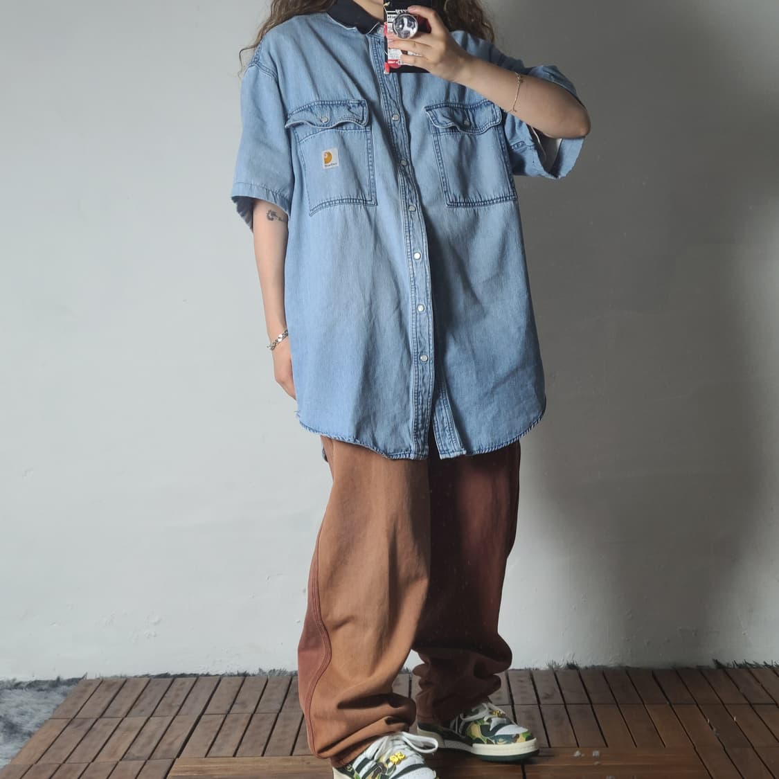 [2XL]칼하트 리메이크 연청 데님 반팔 셔츠 상품이미지2