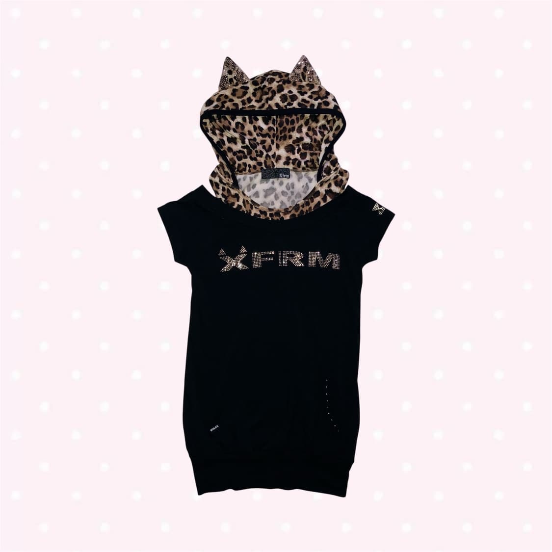갸루 xfrm 고전 네코미미 레오파드 오프숄더 후드 핀터깔 헤이세이깔 상품이미지2