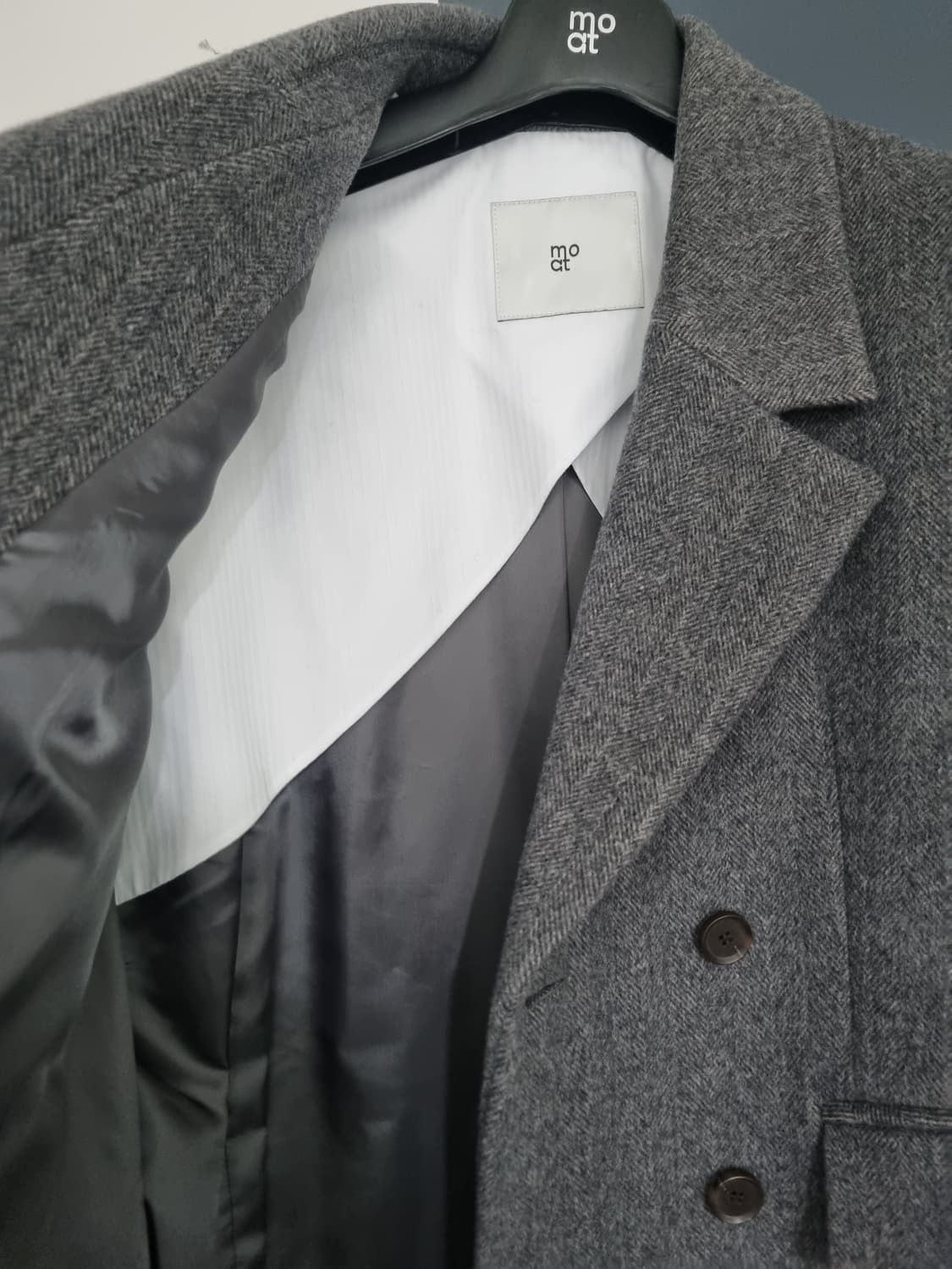 모우트 베이직 카라 롱 더블 코트 더스트그레이 상품이미지4