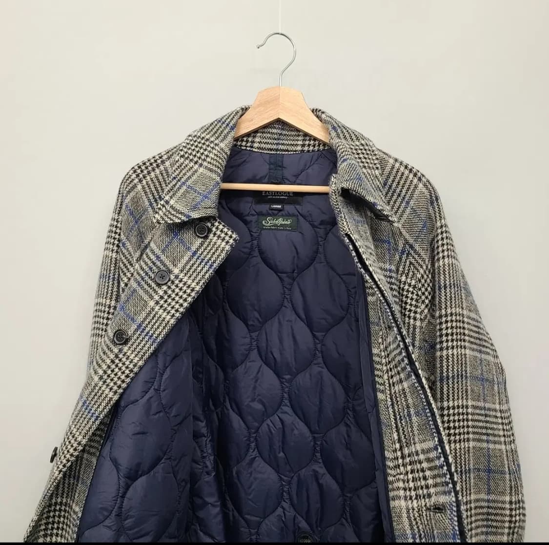 이스트로그 남성  버진울 발마칸 체크코트 베이지/블루 L 상품이미지9