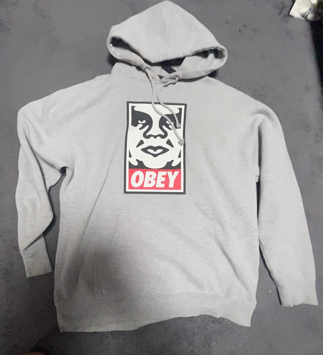 오베이 전면부 프린팅 후드티 그레이 상품이미지1