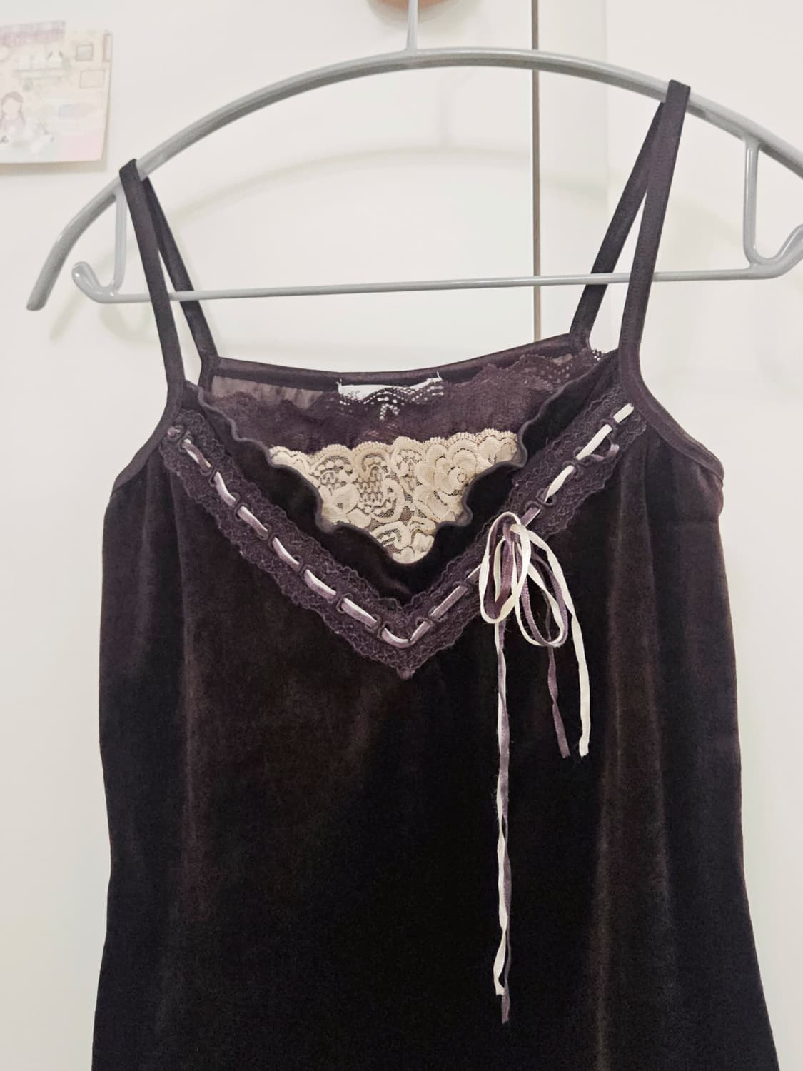 빈티지 레이어드 레이스 벨벳 슬리브리스 나시 상품이미지2