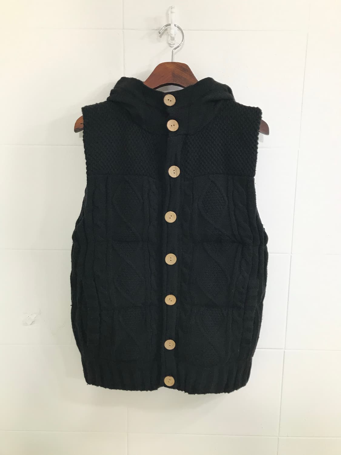 빈티지 모리 블랙 니트 패딩 조끼 베스트 상품이미지4