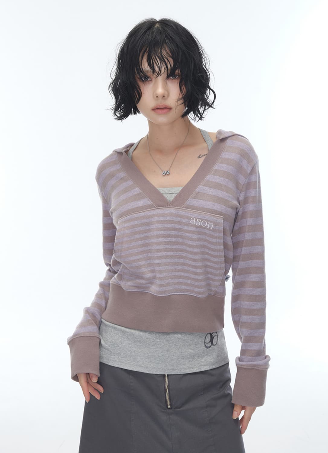 애즈온 LILY STRIPE HOODIE 릴리 스트라이프 후디 퍼플 상품이미지1