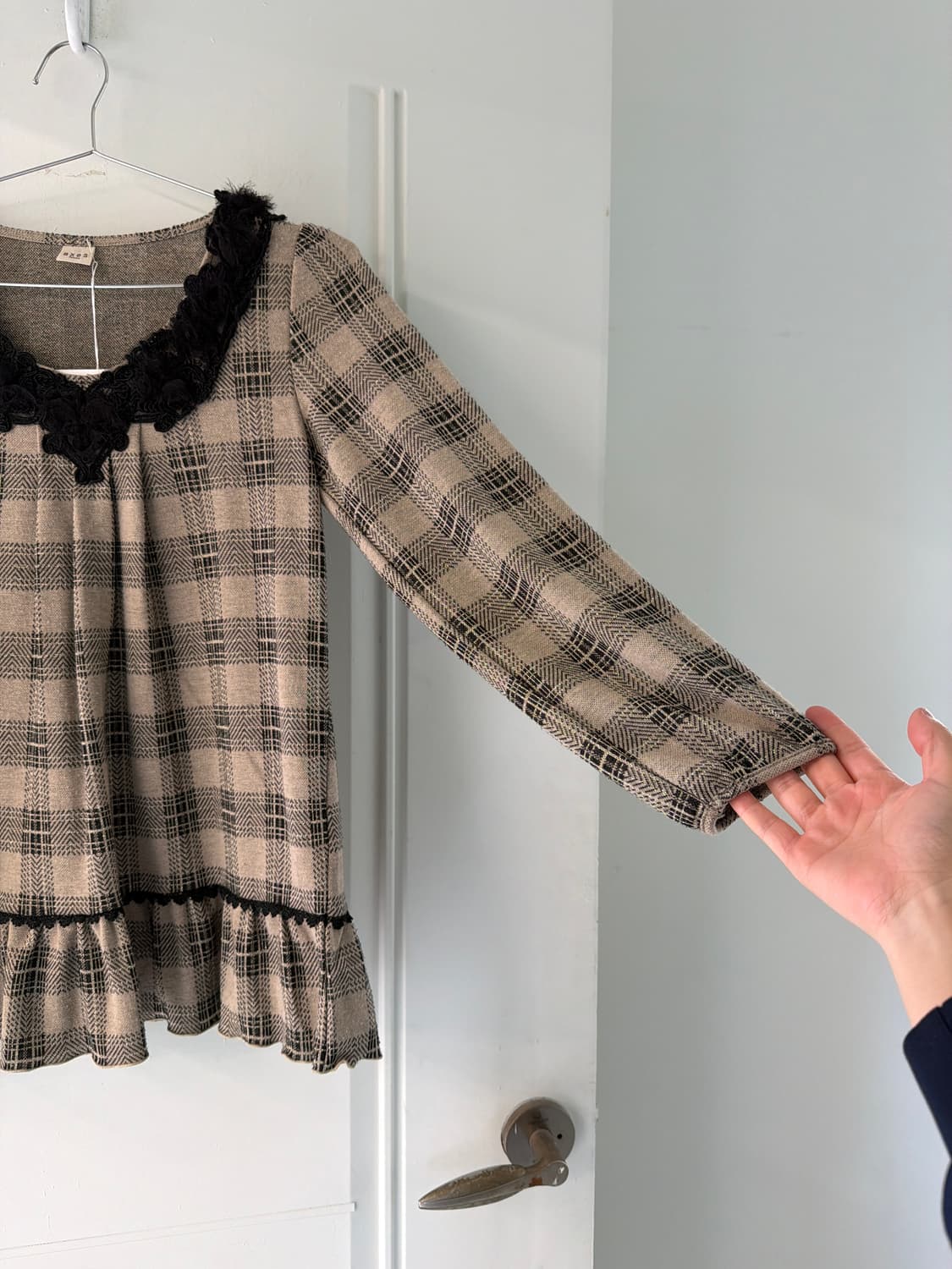 일본빈티지 엑시즈팜 체크 프릴 블라우스 상품이미지7