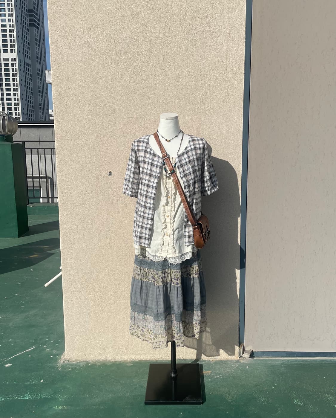 모리걸 체크블라우스+나시 상의세트 상품이미지1