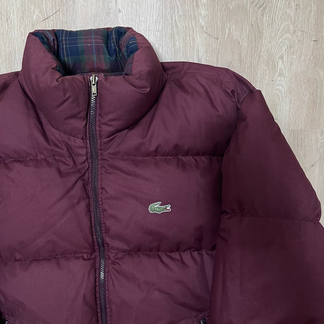 라코스테 덕다운 리버시블 체크 배색 패딩 점퍼 [버건디] 2XL/110 상품이미지4